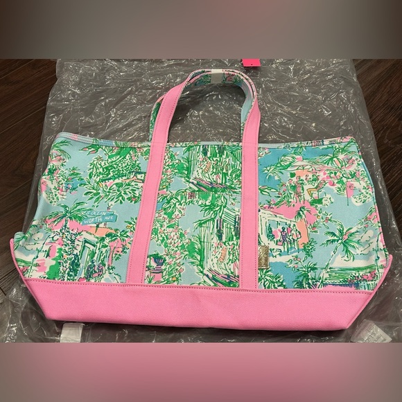 Lilly Pulitzer Mercato Canvas Cotton Tote Bag - Multi Lilly Loves Palm Beach - Picture 5 of 16